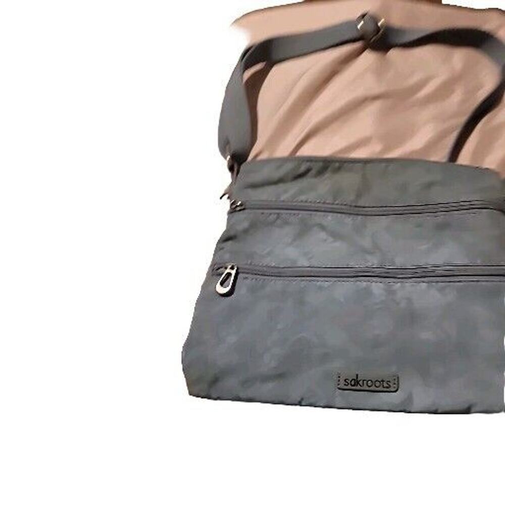 Sakroots Grey Floral Eco Textile Crossbody Handbag Small 11"wx9'h NEW